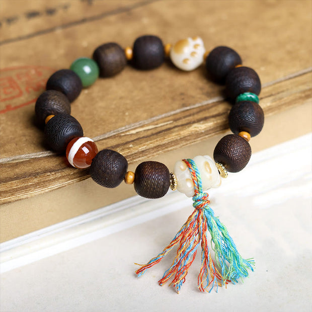 Buddha Stones Green Qinan Agarwood Bodhi Seed Cat's Paw Claw Peace Bracelet Bracelet BS 1