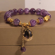 Buddha Stones Amethyst Lily Charm Balance Healing Bracelet Bracelet BS Amethyst(Wrist Circumference: 14-17cm)