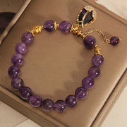 Buddha Stones Amethyst Lily Charm Balance Healing Bracelet Bracelet BS 3