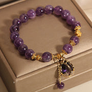 Buddha Stones Amethyst Lily Charm Balance Healing Bracelet Bracelet BS 2