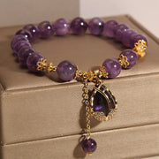 Buddha Stones Amethyst Lily Charm Balance Healing Bracelet Bracelet BS 4