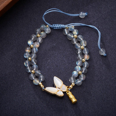 Buddha Stones Natural Moonstone Butterfly Bamboo Healing String Bracelet Bracelet BS Moonstone(Wrist Circumference: 14-21cm)