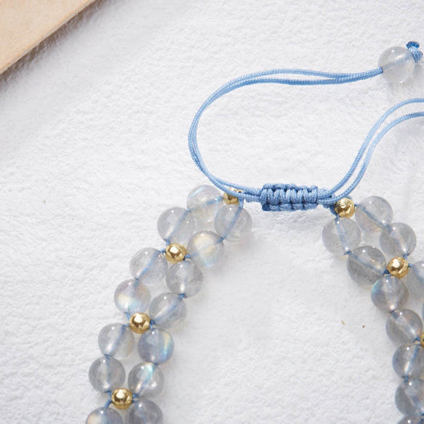 Buddha Stones Natural Moonstone Butterfly Bamboo Healing String Bracelet