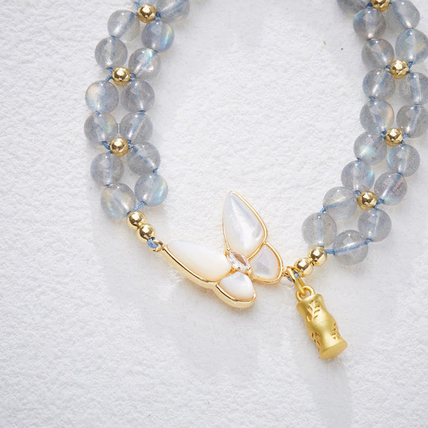 Buddha Stones Natural Moonstone Butterfly Bamboo Healing String Bracelet