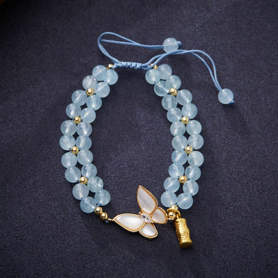 Buddha Stones Natural Aquamarine Amethyst Moonstone Butterfly Bamboo Healing Bracelet Bracelet BS Aquamarine(Wrist Circumference: About 14-16cm)