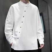 Buddha Stones Men's Long Sleeve Shirt Stand Collar Comfort Cotton Linen Shirt Men's Shirts BS 7