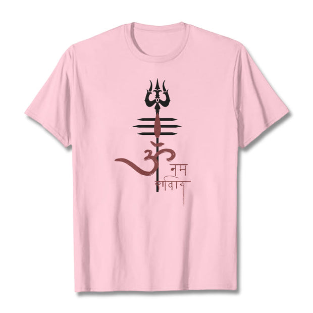 Buddha Stones OM NAMAH SHIVAYA Trident Cotton Tee T-shirt T-Shirts BS LightPink 2XL