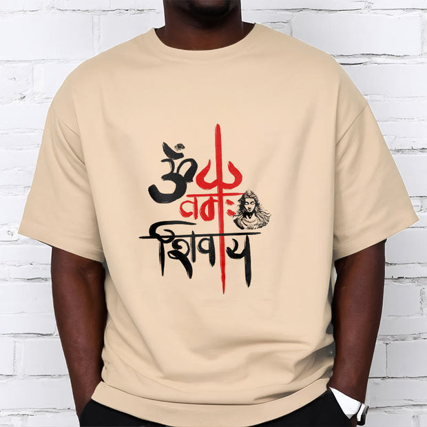 Buddha Stones OM NAMAH SHIVAYA Red Trident Cotton Tee T-shirt