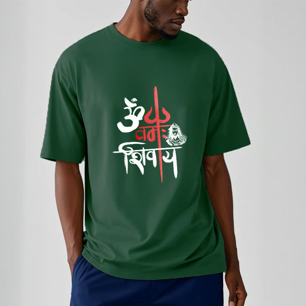 Buddha Stones OM NAMAH SHIVAYA Red Trident Cotton Tee T-shirt