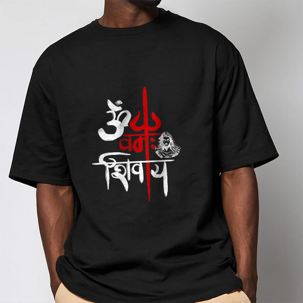 Buddha Stones OM NAMAH SHIVAYA Red Trident Cotton Tee T-shirt T-Shirts BS 1