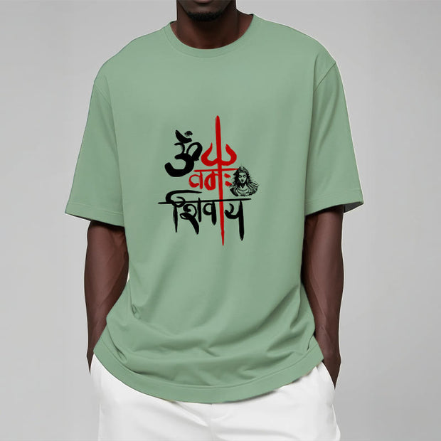 Buddha Stones OM NAMAH SHIVAYA Red Trident Cotton Tee T-shirt T-Shirts BS 12