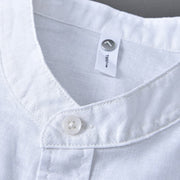 Buddha Stones Men's Long Sleeve Stand Collar With Pocket Pure Color Casual Cotton Linen Shirt - image 7