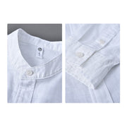 Buddha Stones Men's Long Sleeve Stand Collar With Pocket Pure Color Casual Cotton Linen Shirt Men's Shirts BS 15