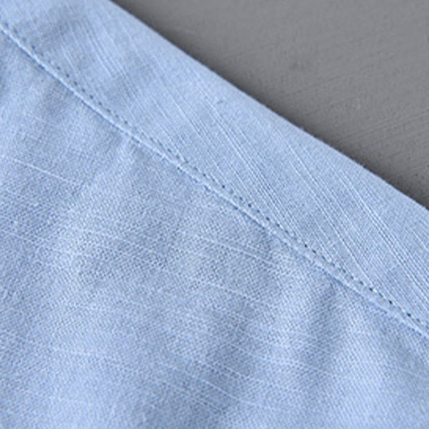Buddha Stones Men's Long Sleeve Stand Collar With Pocket Pure Color Casual Cotton Linen Shirt - image 18