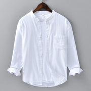 Buddha Stones Men's Long Sleeve Stand Collar With Pocket Pure Color Casual Cotton Linen Shirt - White - US/UK/AU40，EU50 (3XL) - image 6