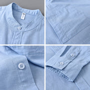 Buddha Stones Men's Long Sleeve Stand Collar With Pocket Pure Color Casual Cotton Linen Shirt - image 11