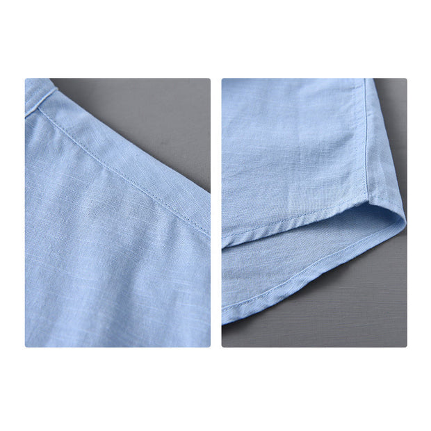 Buddha Stones Men's Long Sleeve Stand Collar With Pocket Pure Color Casual Cotton Linen Shirt - image 16