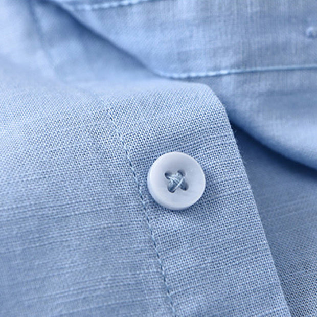 Buddha Stones Men's Long Sleeve Stand Collar With Pocket Pure Color Casual Cotton Linen Shirt - image 21