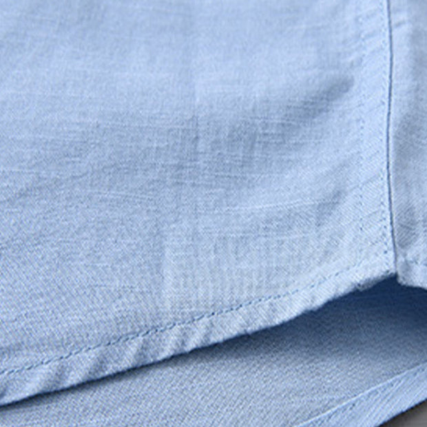 Buddha Stones Men's Long Sleeve Stand Collar With Pocket Pure Color Casual Cotton Linen Shirt - image 20