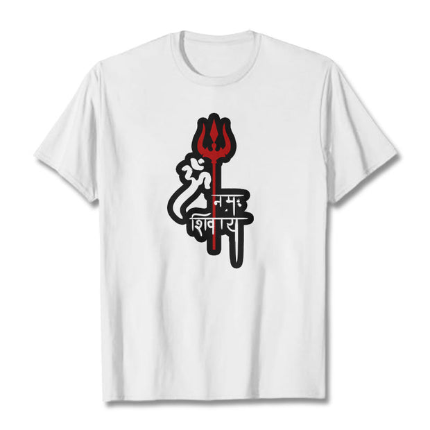 Buddha Stones OM NAMAH SHIVAYA Red Trident Profile Cotton Tee T-shirt T-Shirts BS White 2XL