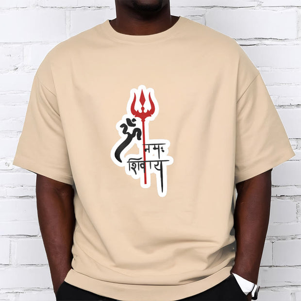 Buddha Stones OM NAMAH SHIVAYA Red Trident Profile Cotton Tee T-shirt T-Shirts BS 18