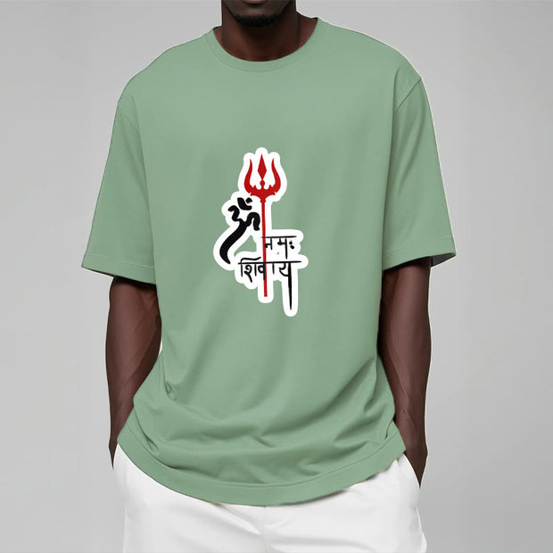 Buddha Stones OM NAMAH SHIVAYA Red Trident Profile Cotton Tee T-shirt T-Shirts BS 1