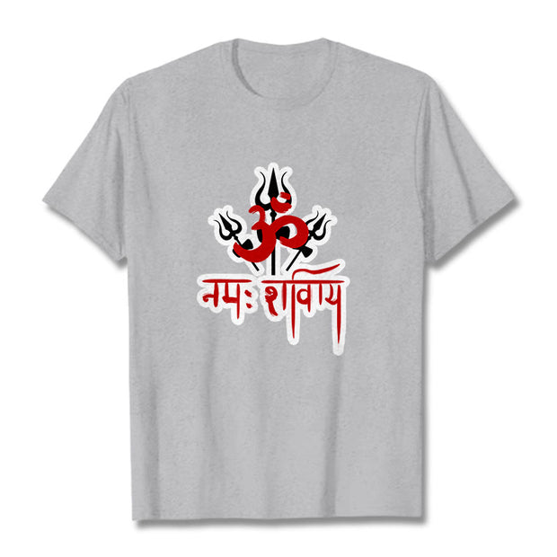 Buddha Stones OM NAMAH SHIVAYA Three Tridents Cotton Tee T-shirt T-Shirts BS LightGrey 2XL