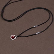 Buddha Stones 999 Sterling Silver Red Agate Peace Buckle Blessing Necklace Pendant