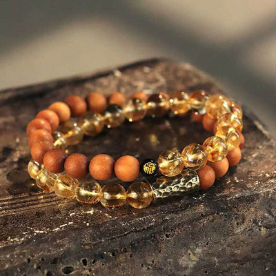 Buddha Stones Citrine Sandalwood Bodhi Seed Protection Double Wrap Bracelet Bracelet BS Citrine Sandalwood Double Wrap (Wrist Circumference 14-16cm)