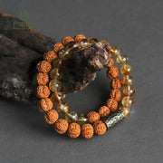 Buddha Stones Citrine Sandalwood Bodhi Seed Protection Double Wrap Bracelet Bracelet BS 5