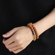 Buddha Stones Citrine Sandalwood Bodhi Seed Protection Double Wrap Bracelet Bracelet BS 4