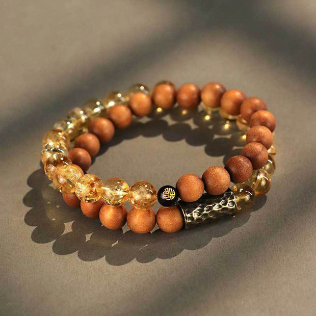 Buddha Stones Citrine Sandalwood Bodhi Seed Protection Double Wrap Bracelet Bracelet BS 1