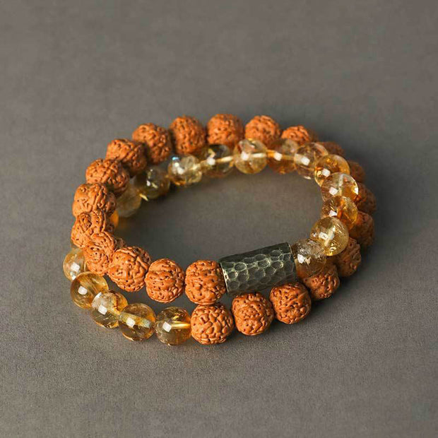 Buddha Stones Citrine Sandalwood Bodhi Seed Protection Double Wrap Bracelet Bracelet BS 3