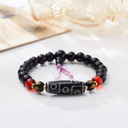 Buddha Stones Tibetan Nine-eye Dzi Bead Black Onyx Six True Words Wealth Protection Bracelet Bracelet BS 3