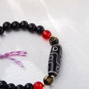 Buddha Stones Tibetan Nine-eye Dzi Bead Black Onyx Six True Words Wealth Protection Bracelet Bracelet BS 4