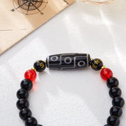 Buddha Stones Tibetan Nine-eye Dzi Bead Black Onyx Six True Words Wealth Protection Bracelet Bracelet BS 5