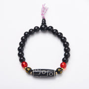 Buddha Stones Tibetan Nine-eye Dzi Bead Black Onyx Six True Words Wealth Protection Bracelet Bracelet BS 2