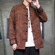 Buddha Stones Frog-Button Chinese Tang Suit Long Shirt Cotton Men Jacket Clothing