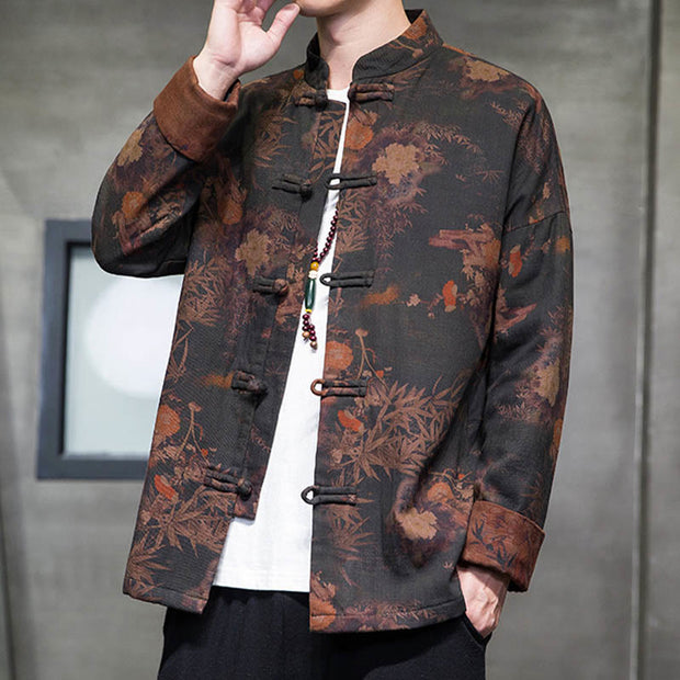 Buddha Stones Frog-Button Chinese Tang Suit Long Shirt Cotton Men Jacket Clothing Men's Jacket Shirt BS 7