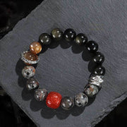 Buddha Stones Gold Sheen Obsidian Lava Rock Red Agate Protection Bracelet Bracelet BS Gold Sheen Obsidian Lava Rock (Wrist Circumference 14-16cm)