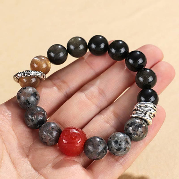 Buddha Stones Gold Sheen Obsidian Lava Rock Red Agate Protection Bracelet Bracelet BS 8