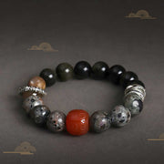 Buddha Stones Gold Sheen Obsidian Lava Rock Red Agate Protection Bracelet Bracelet BS 2