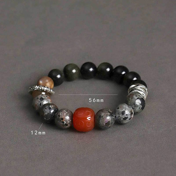 Buddha Stones Gold Sheen Obsidian Lava Rock Red Agate Protection Bracelet Bracelet BS 3