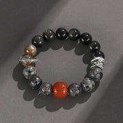 Buddha Stones Gold Sheen Obsidian Lava Rock Red Agate Protection Bracelet Bracelet BS 1