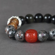 Buddha Stones Gold Sheen Obsidian Lava Rock Red Agate Protection Bracelet Bracelet BS 9