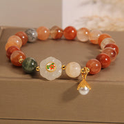 Buddha Stones Natural Fu Lu Shou Crystal Hetian White Jade Pearl Luck Bracelet Bracelet BS Fu Lu Shou Crystal(Wrist Circumference 14-16cm)