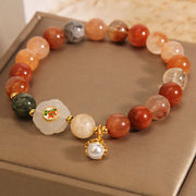 Buddha Stones Natural Fu Lu Shou Crystal Hetian White Jade Pearl Luck Bracelet Bracelet BS 1