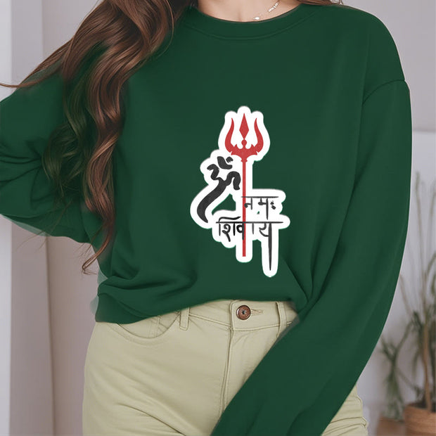 Buddha Stones OM NAMAH SHIVAYA Red Trident Profile Fleece Lined Polyester Sweatshirt