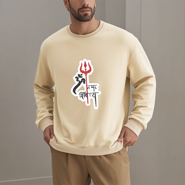 Buddha Stones OM NAMAH SHIVAYA Red Trident Profile Fleece Lined Polyester Sweatshirt