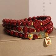 FREE Today: Happiness Fortune Cinnabar Fu Character Flower Gourd Triple Wrap Bracelet